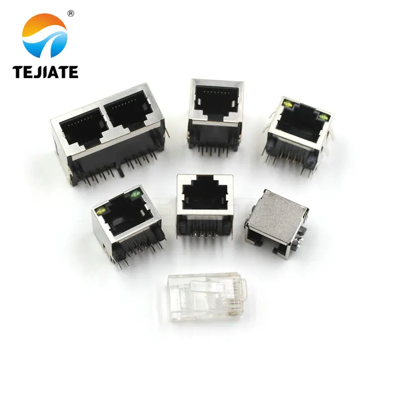 RJ45 Network Socket Internet Interface Connecting Base Crystal Head Female Base 8P8C  Vertical Copper Shell With Shield