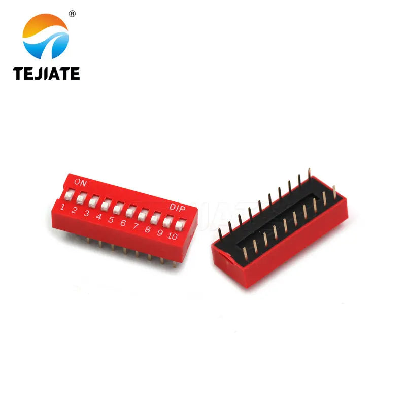 5PCS Toggle Switch Direct Insertion Flat Pulling DIP Snap  2.54MM 1/2/3/4/5/6/7/8/9/10/12P Red Dial ON / OFF