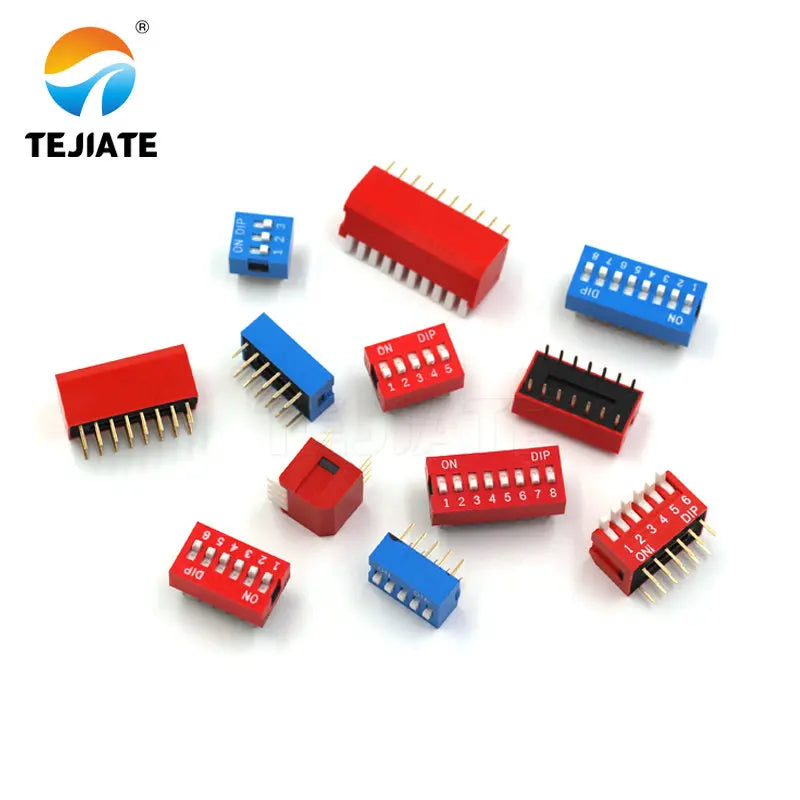 10PCS Toggle Switch Direct Insertion Flat Pulling DIP Snap Switches 2.54MM 1/2/3/4/5/6/7/8/9/10/12P Red Dial Switch