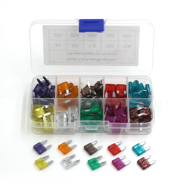 50PCS MINI Car Fuses 3A 5A 7.5A 10A 15A 25A 30A 35A 25A 40A Amp with Box Clip Assortment Auto Blade Type Fuse Set Truck