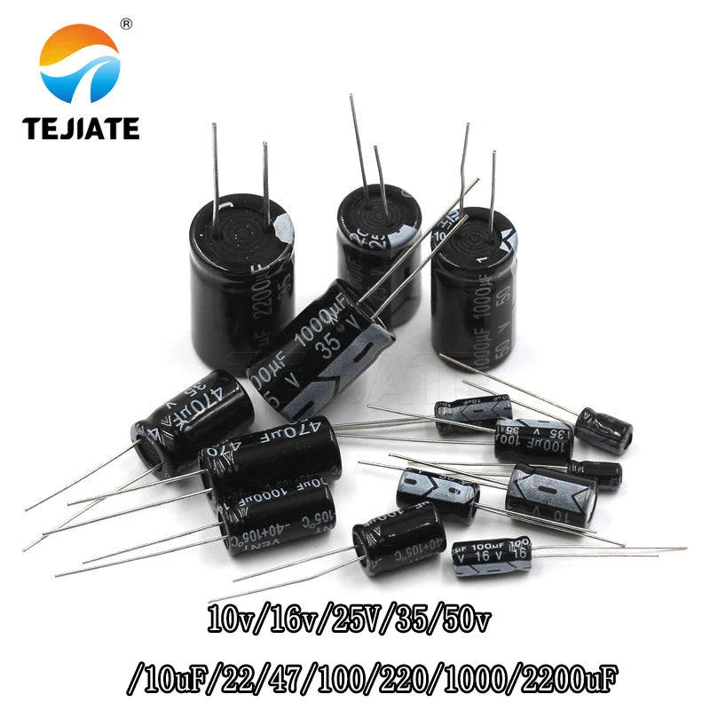 Directly inserted Aluminium Electrolytic Capacitor Kit DIY 10v/16v/25V/35/50v/10uF/22/47/100/220/1000/2200uF