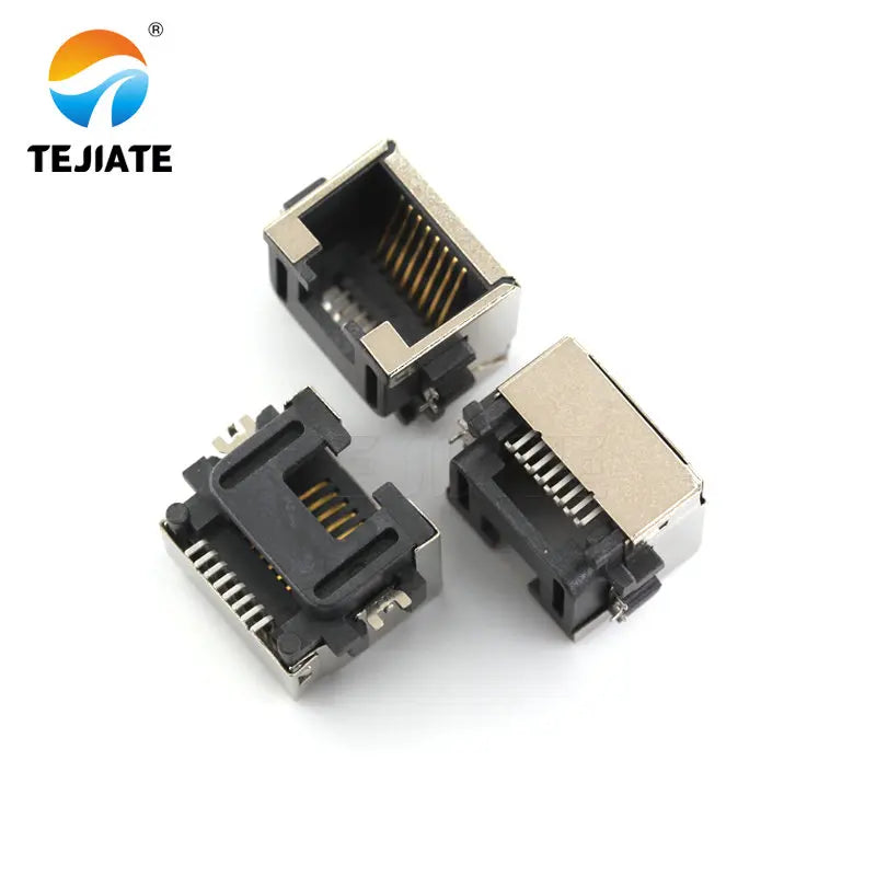 RJ45 Network Socket Internet Interface Connecting Base Crystal Head Female Base 8P8C  Vertical Copper Shell With Shield