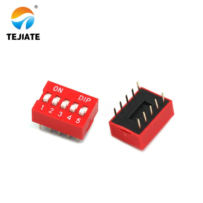 5PCS Toggle Switch Direct Insertion Flat Pulling DIP Snap  2.54MM 1/2/3/4/5/6/7/8/9/10/12P Red Dial ON / OFF