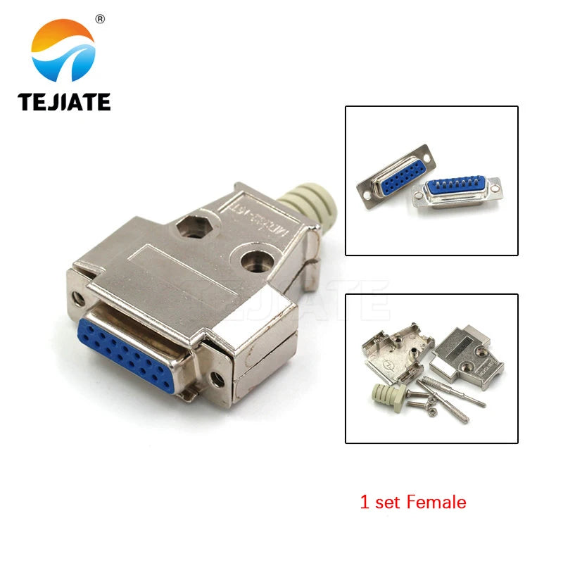 DB15 15P Parallel Port 15 Pin Male Female Wire Solder Connector Socket Plug VGA Adapter Matel Plastic Potection Shell Cover