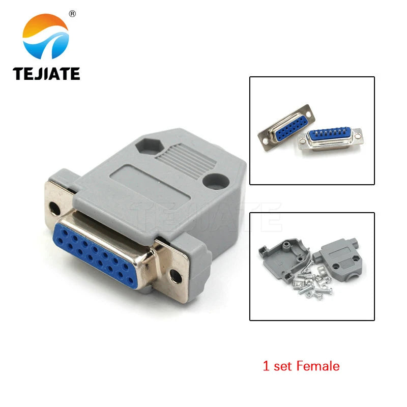 DB15 15P Parallel Port 15 Pin Male Female Wire Solder Connector Socket Plug VGA Adapter Matel Plastic Potection Shell Cover