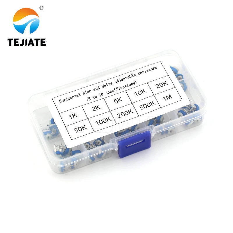 1Pack  vertical blue white adjustable resistor kit 100 ohm -1M ohm 10kinds * 5 PCS=50PCS potentiometer