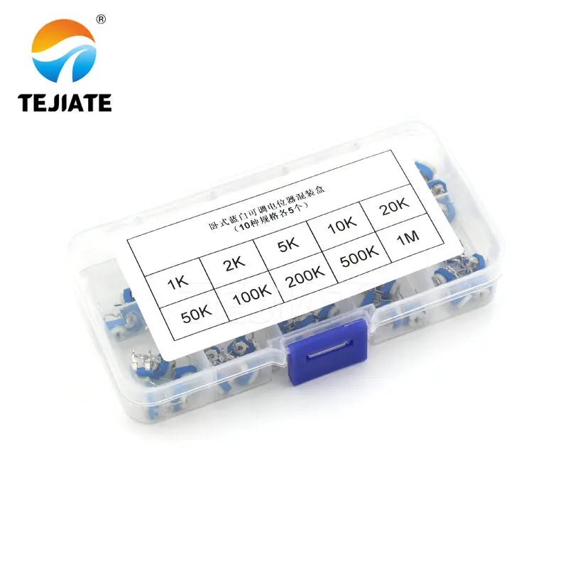 1Pack  vertical blue white adjustable resistor kit 100 ohm -1M ohm 10kinds * 5 PCS=50PCS potentiometer