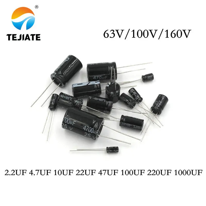 20PCS Electrolytic Capacitor 63V/100V/160V 2.2UF 4.7UF 10UF 22UF 47UF 100UF 220UF 470UF 1000UF 2200UF
