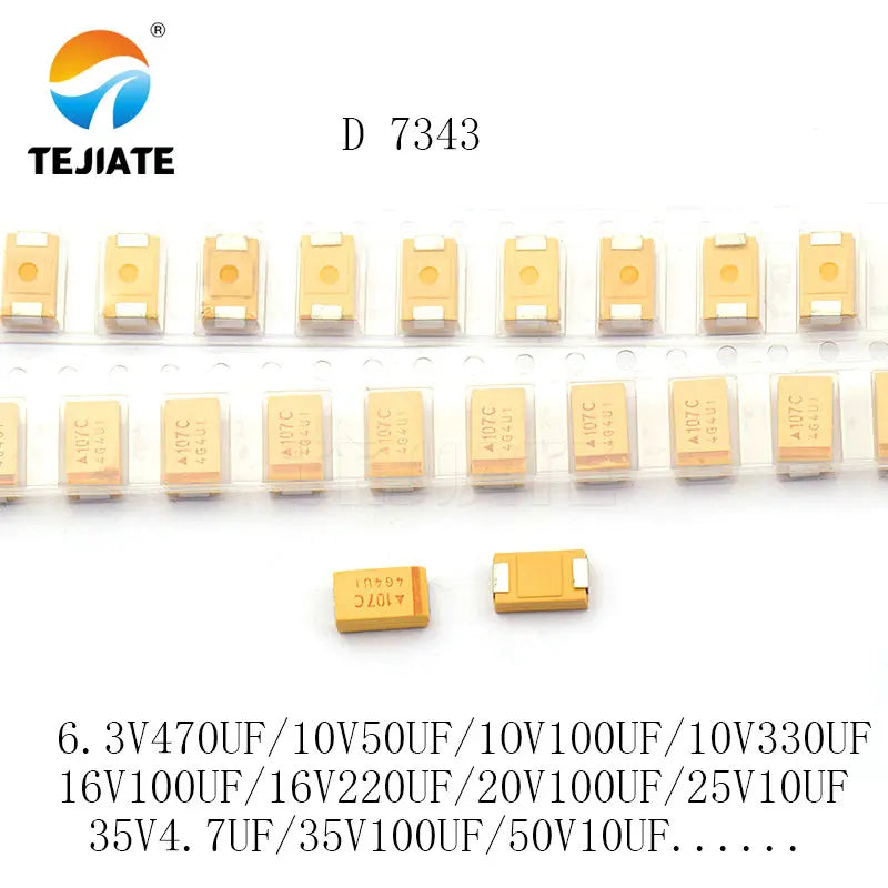 2PCS Tantalum capacitor type D 7343 patch 6.3V 10V 16V 20V 25V 35V 100uF 1uF 106 2.2UF 3.3UF 4.7UF 22UF 330UF