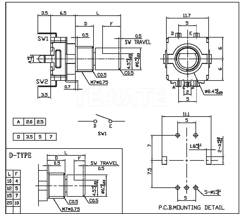 10pcs Rotary encoder,code switch EC11 audio digital potentiometer,with switch,5Pin, handle length 20mm TEJIATE
