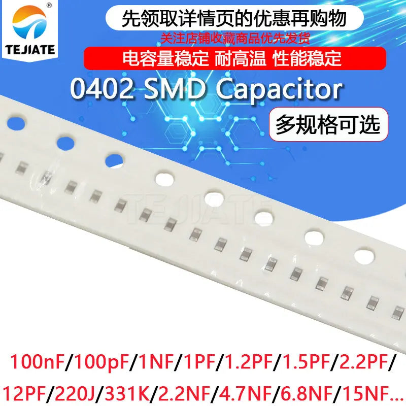 100pcs 0402 SMD Chip Multilayer Ceramic Capacitor 0.1UF 100NF 104K 105 10uf 100 pf 22 4.7 1 106m 33NF