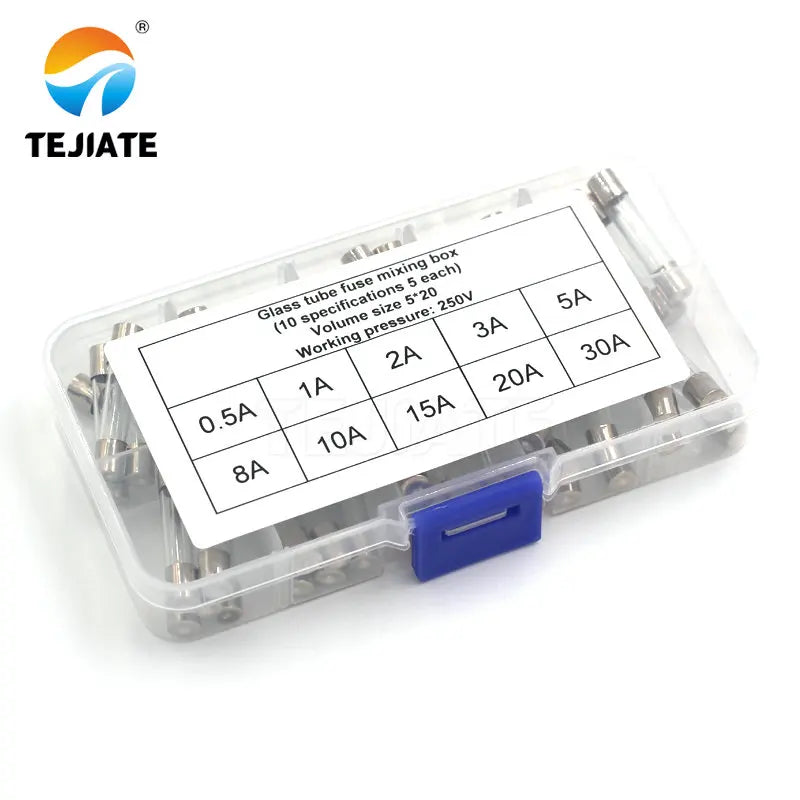 100Pcs Set 5x20mm Quick Blow Glass Tube Fuse Assorted Kits,Fast-blow Glass Fuses 0.5A,1A,2A,3A,5A,8A,10A,15A,20A,30A