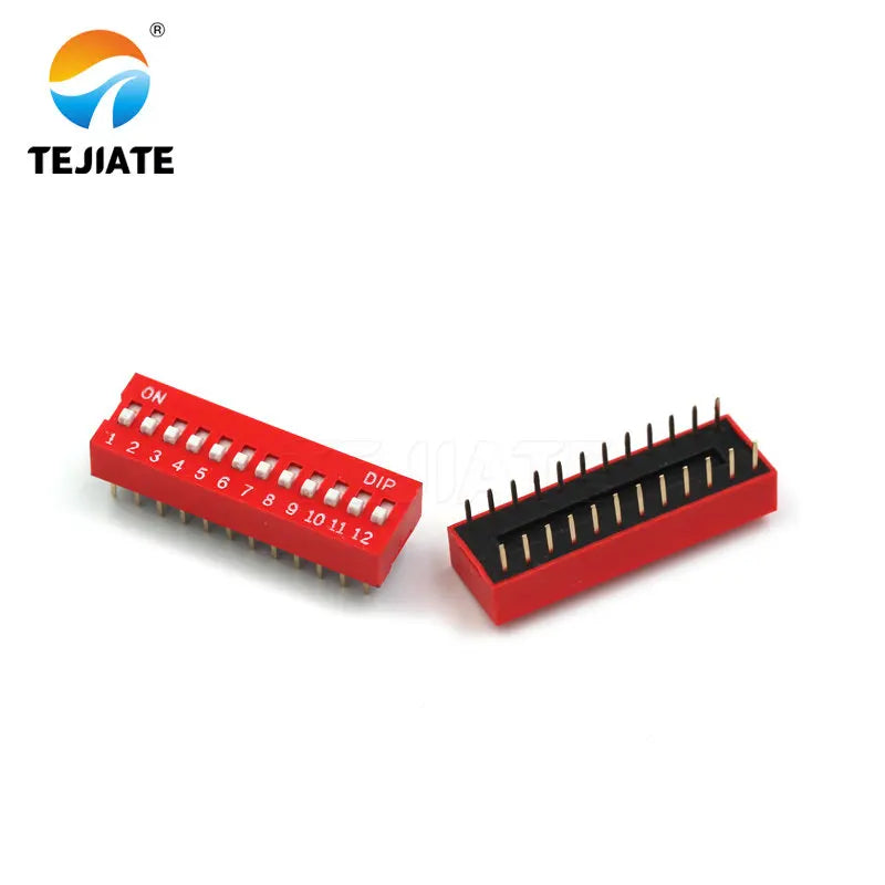 10PCS Toggle Switch Direct Insertion Flat Pulling DIP Snap Switches 2.54MM 1/2/3/4/5/6/7/8/9/10/12P Red Dial Switch