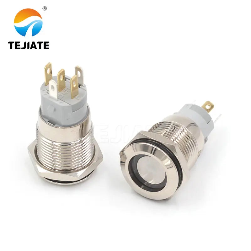 1PCS 24V 16MM Flat Header Annular Metal Button Switch Self Reset Or Self Locking Power With Waterproof Metal Base