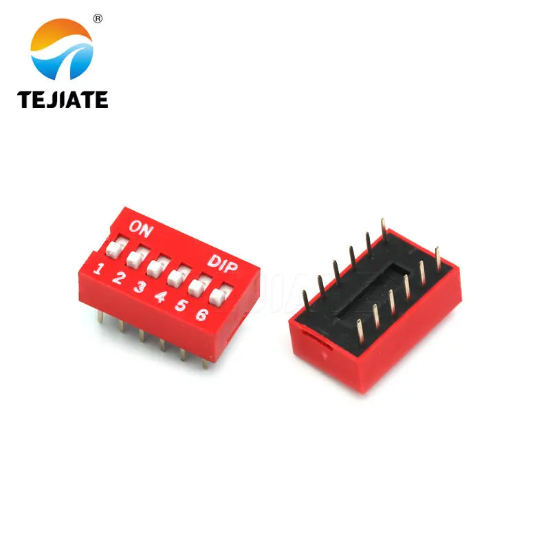 5PCS Toggle Switch Direct Insertion Flat Pulling DIP Snap  2.54MM 1/2/3/4/5/6/7/8/9/10/12P Red Dial ON / OFF