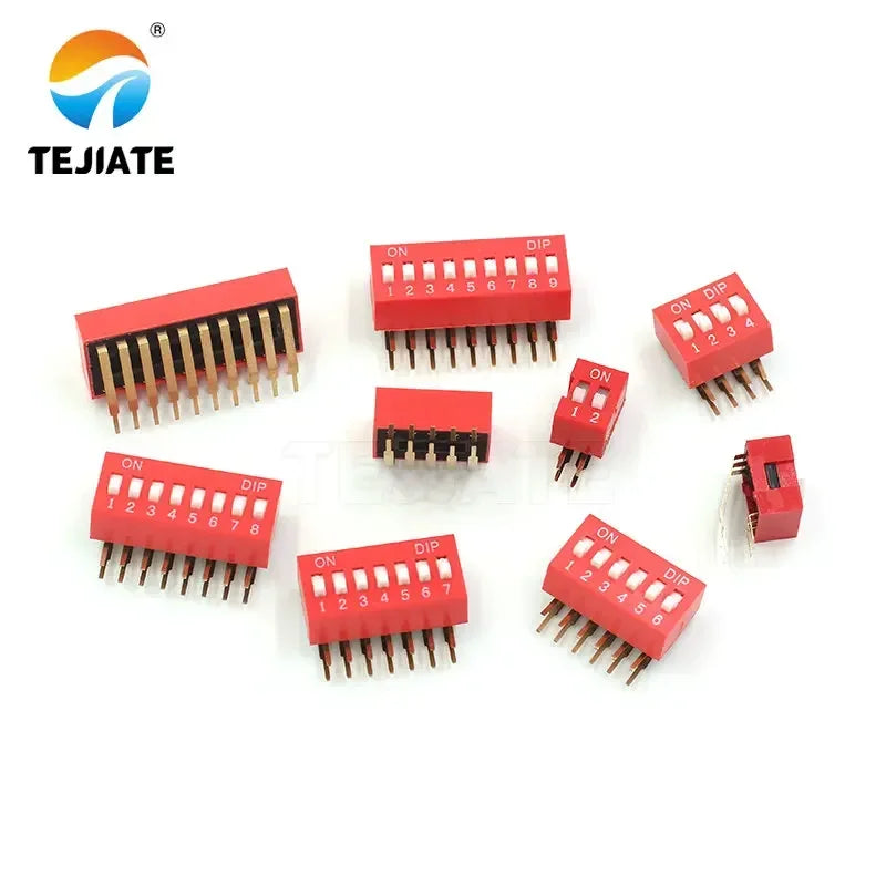 2PCS Red DIP Switch Bent Feet 2.54mm Distance Side Dip Straight Insert 2/3/4/5/6/7/8/9/10P