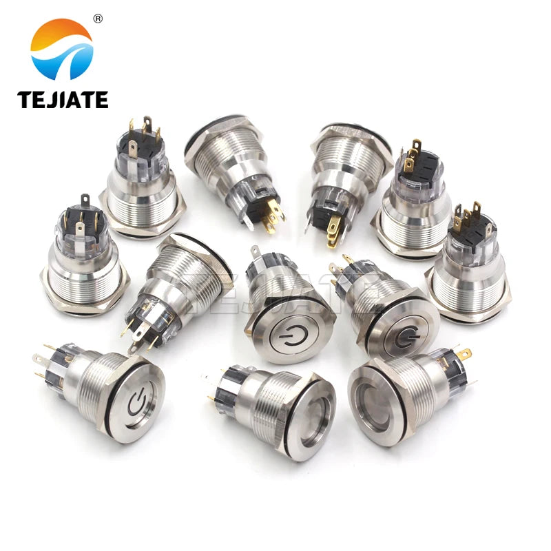 12V 22MM flat head ring self-reset self-locking metal button switch power inching switch waterproof