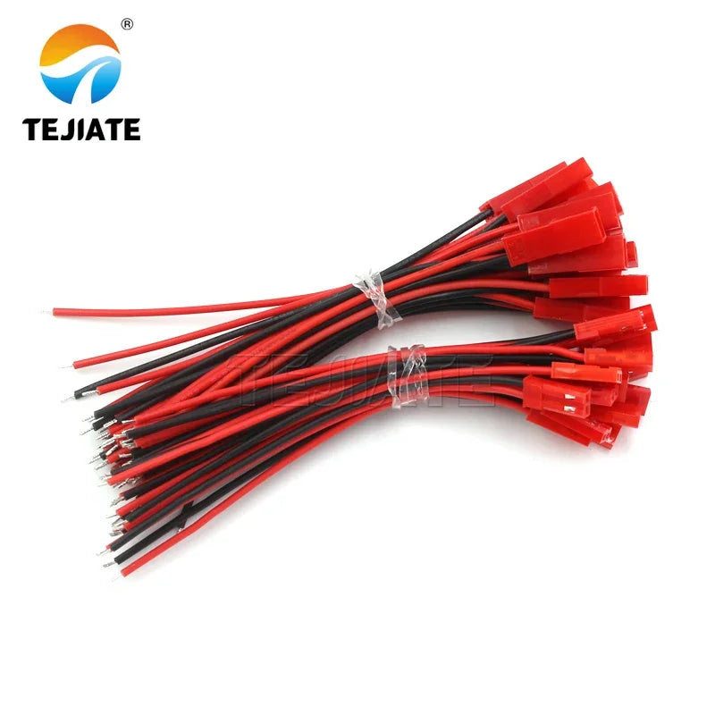 1set of JST-2P female/male socket-to-plug connection cables LED male and female plugs red and black 10CM/20CM