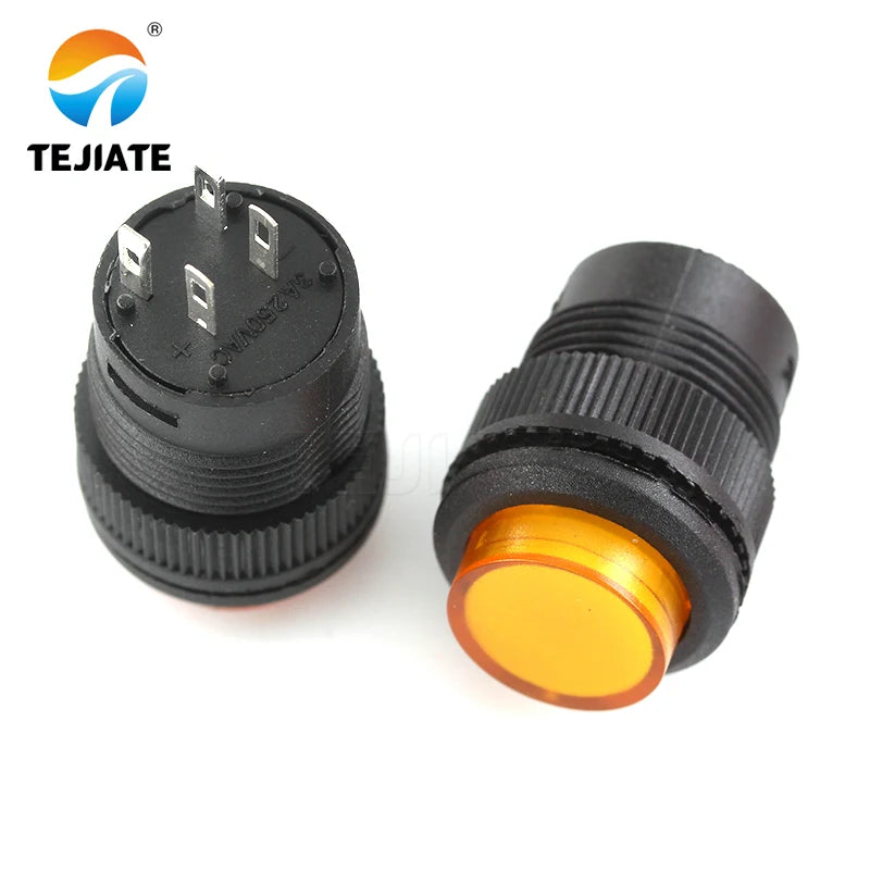 1Pcs R16 Power Switch Button R16-503 Blue Yellow White LED R16-503B R16-503A Latching Reset Button 2P 4P Self-lock No Lock Reset