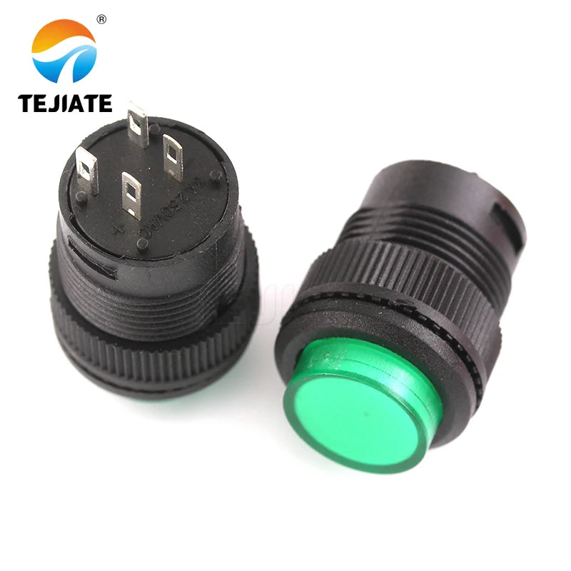 1Pcs R16 Power Switch Button R16-503 Blue Yellow White LED R16-503B R16-503A Latching Reset Button 2P 4P Self-lock No Lock Reset