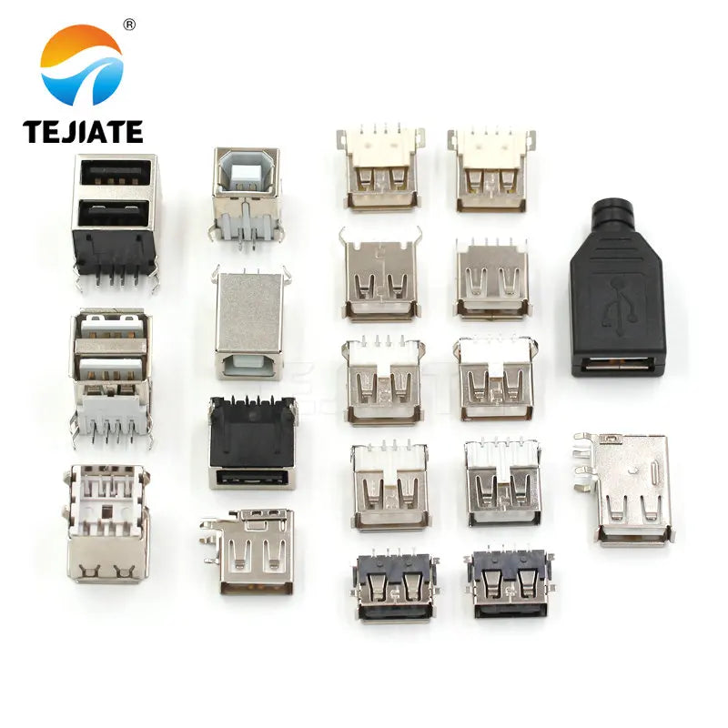 10PCS USB A-type female socket A female B female socket curling 90/180 degrees flat mouth square mouth straight plug patch