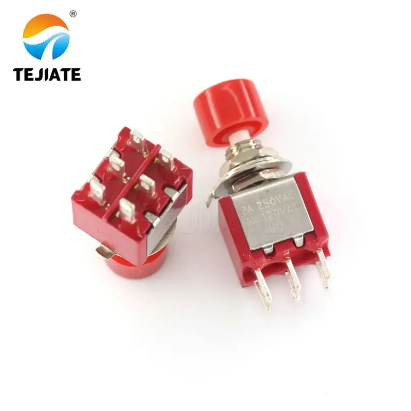 5pcs 6mm Push Button Switch ON-(ON ) 6pins Toggle Switch PS-202 Small Red Cap Circular Self Reset Button