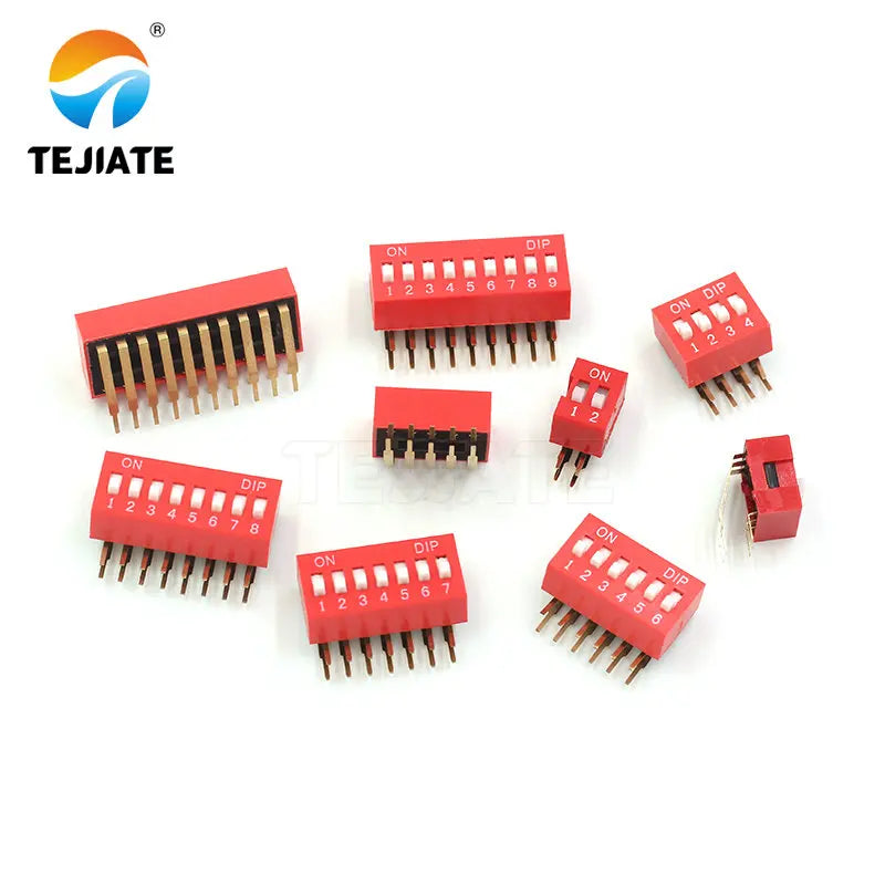 2PCS Red DIP Switch Bent Feet 2.54mm Distance Side Dip Straight Insert 2/3/4/5/6/7/8/9/10P
