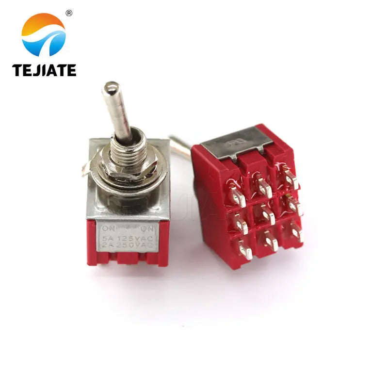 5Pcs 9-Pin Mini Toggle Switch 3PDT ON-OFF-ON 2A250V/5A125VAC MTS-303