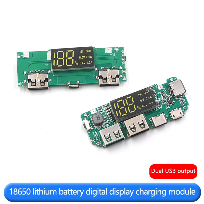 lithium battery digital display charging module 5V2.4A 2A 1A dual USB output with display boost module