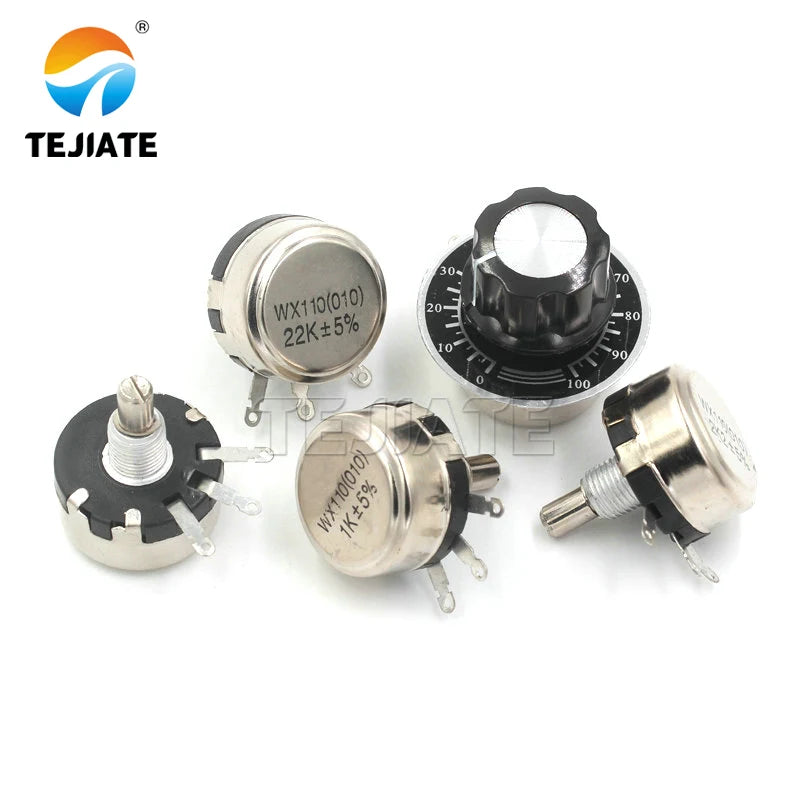 1PCS WX110 010 single turn wire wound potentiometer 1W 470R 1K 2K2 5K6 10K 4.7K 22K 3K3