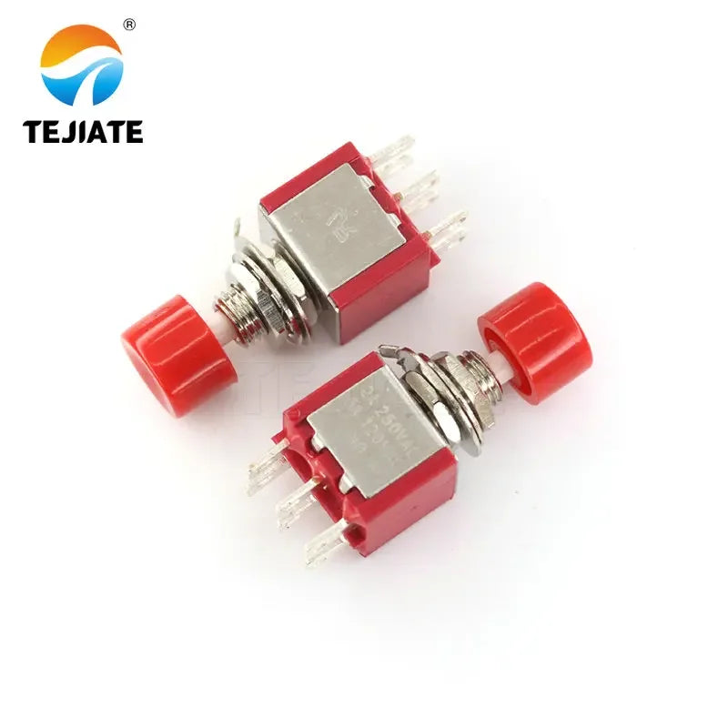 5pcs 6mm Push Button Switch ON-(ON ) 6pins Toggle Switch PS-202 Small Red Cap Circular Self Reset Button