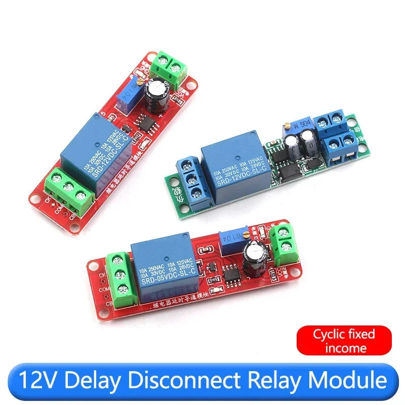 12V Delay Disconnect Relay Module 1 On Switch 5V Delay Adjustable (1-10 Seconds)