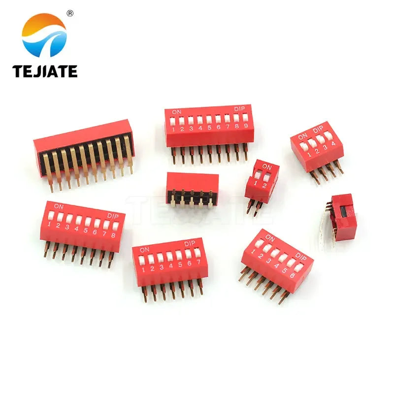 2PCS Red DIP Switch Bent Feet 2.54mm Distance Side Dip Straight Insert 2/3/4/5/6/7/8/9/10P