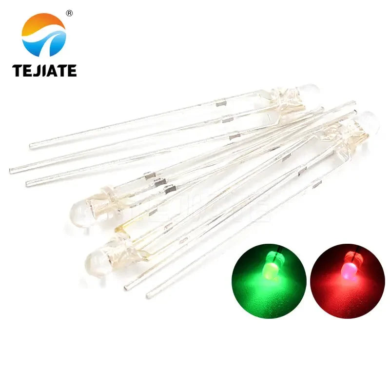 10PCS / 1Lot TEJIATE 3MM LED Light Bead Double Color White Flash Red Blue Green Fog Type Low Power Consume Fast Response