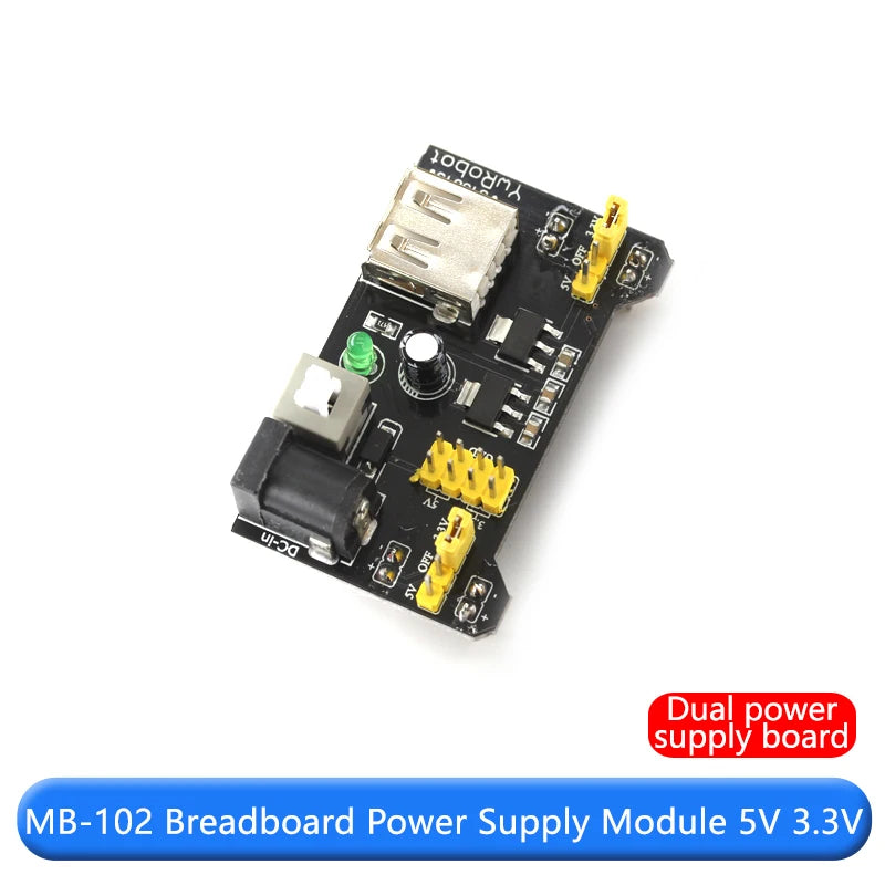 Breadboard power module Compatible with 5V 3.3V MB-102 Power module Dual 5V/3.3 Black