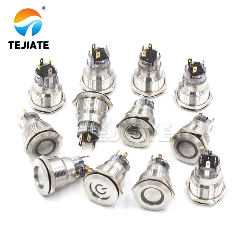 12V 22MM flat head ring self-reset self-locking metal button switch power inching switch waterproof