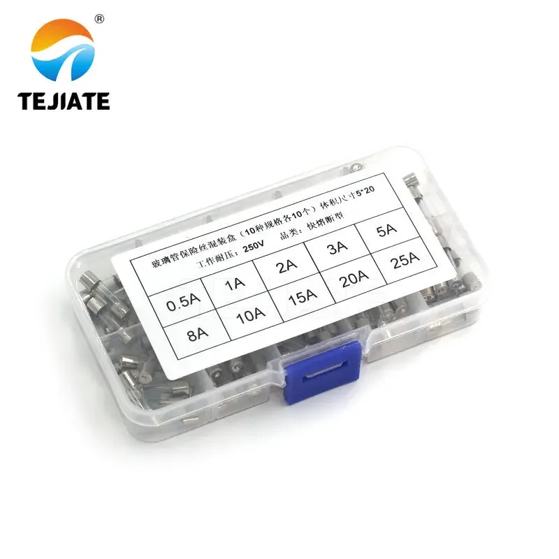100Pcs Set 5x20mm Quick Blow Glass Tube Fuse Assorted Kits,Fast-blow Glass Fuses 0.5A,1A,2A,3A,5A,8A,10A,15A,20A,30A