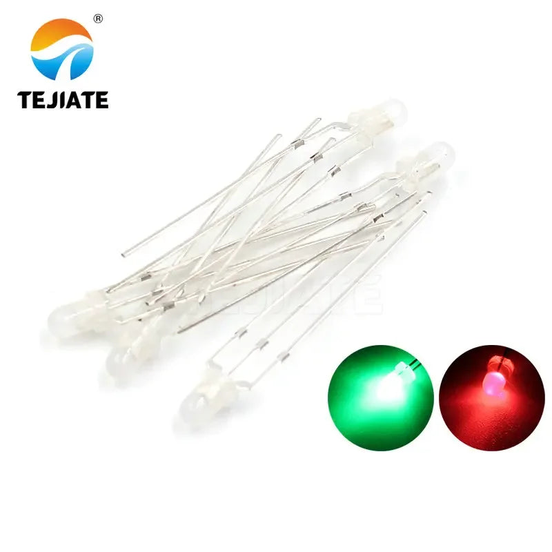 10PCS / 1Lot TEJIATE 3MM LED Light Bead Double Color White Flash Red Blue Green Fog Type Low Power Consume Fast Response