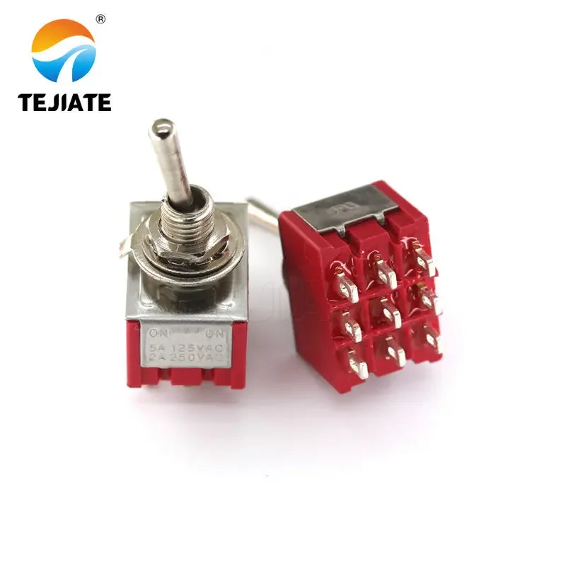 5Pcs 9-Pin Mini Toggle Switch 3PDT ON-OFF-ON 2A250V/5A125VAC MTS-303