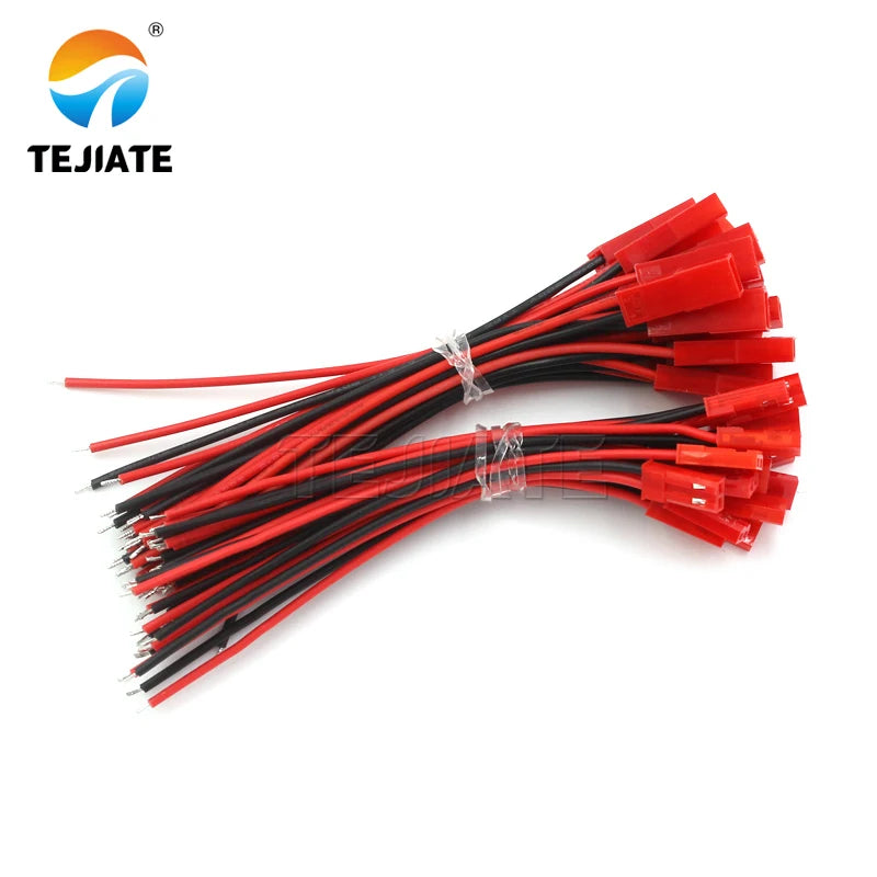 1set of JST-2P female/male socket-to-plug connection cables LED male and female plugs red and black 10CM/20CM