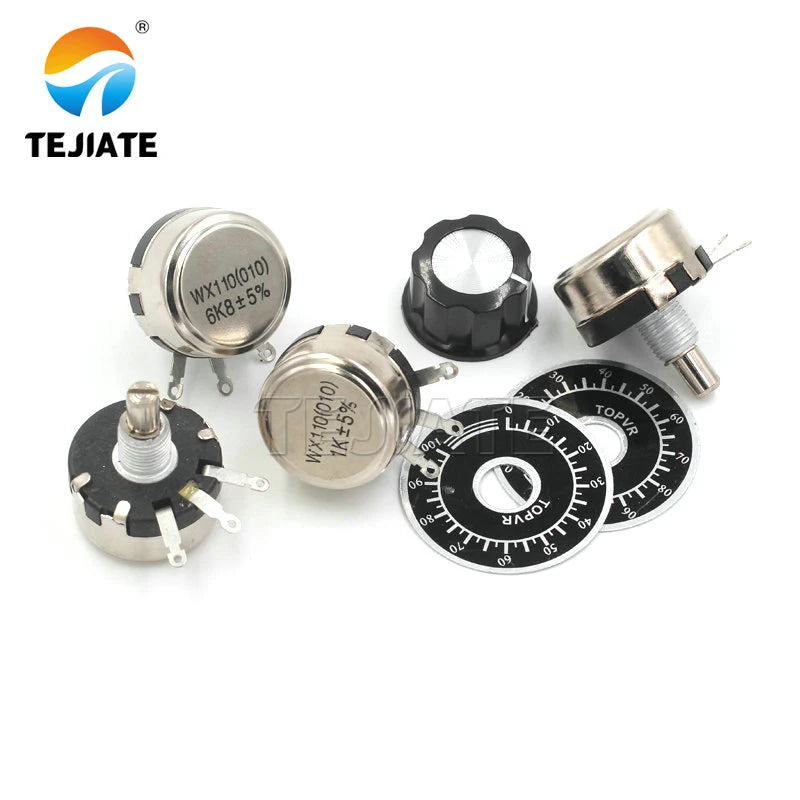 1PCS WX110 010 single turn wire wound potentiometer 1W 470R 1K 2K2 5K6 10K 4.7K 22K 3K3