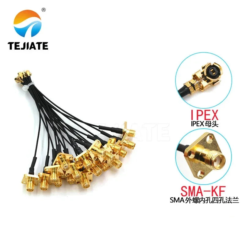 2PCS TEJIATE IPEX Female Header To SMA 4 Hole Flange Plate Outer Screw Inner Hole 1.13 Wire Antenna Feeder Wire 0.05~2M