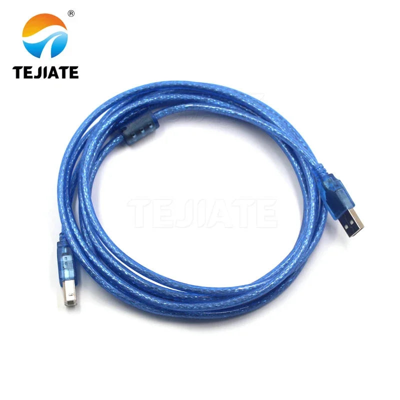 1PCS Hot Sale USB 2.0 Printer Cable Type A Male to Type B Male Dual Shielding High Speed Transparent Blue by 1.5m,3m 5m(about)