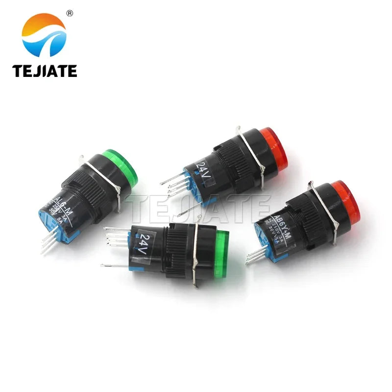 AB6-A Self-locking 3-pin Power Start AD16 Button AL6-M Reset With Light 16mm Switch LA16