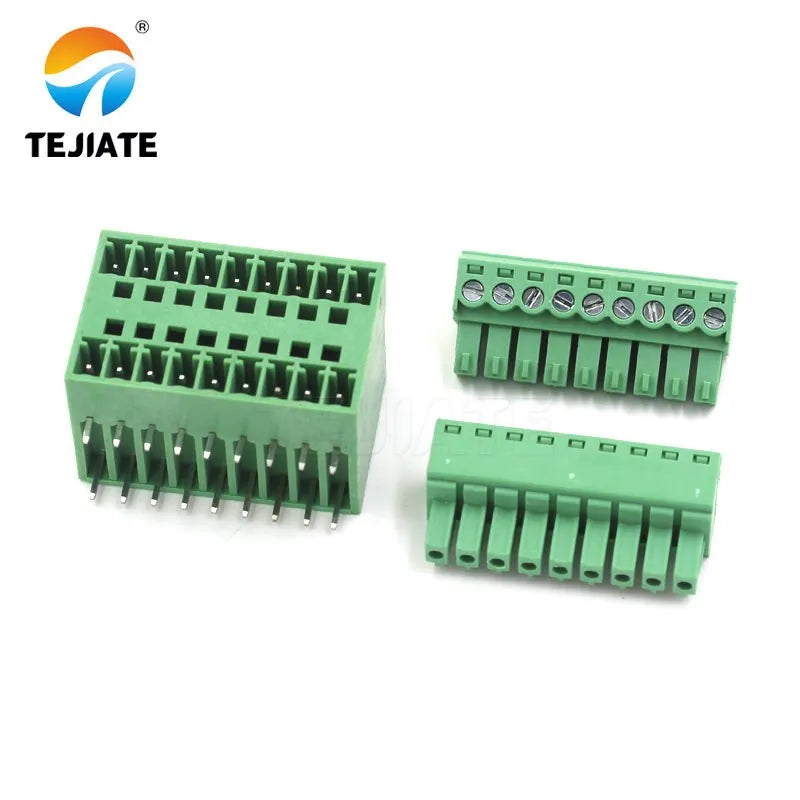 1 set of PCB plug-in terminal blocks 15EDGRH3.81mm double-layer plug-in terminal block double row bent needle base with plug