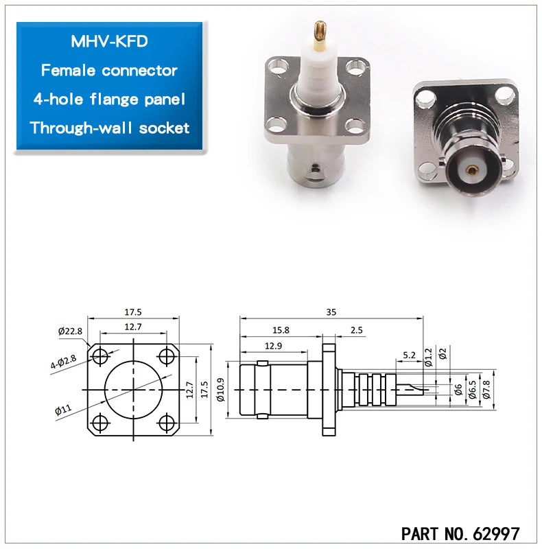 1pcs MHV-KFD High Voltage RF Connector MHV-KY Chassis Panel Through Wall Fixed Socket MHV-JY