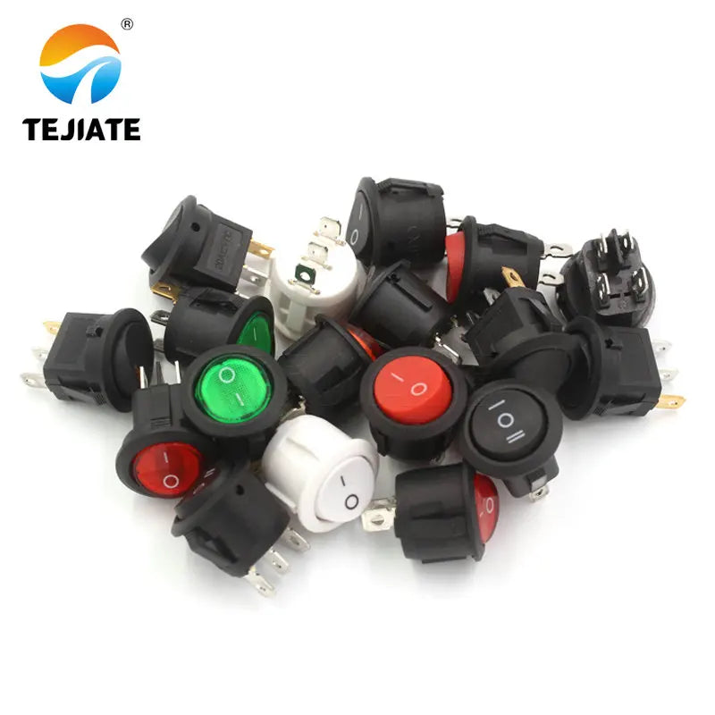 5PCS Ship Type Power Switch Boat Shaped Round Rocker Switch 2/3/4 Feet Red/Green/White/Black Press button 6A 250V Open Hole 20MM
