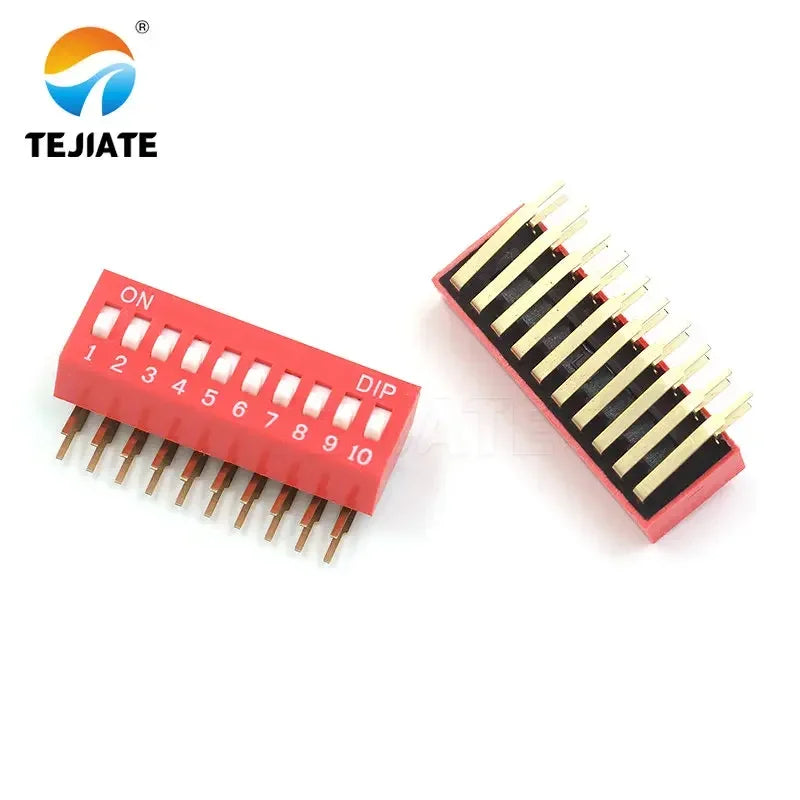 2PCS Red DIP Switch Bent Feet 2.54mm Distance Side Dip Straight Insert 2/3/4/5/6/7/8/9/10P
