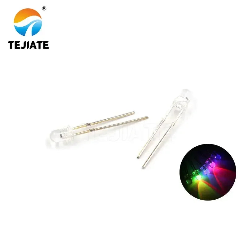 50PCS TEJIATE 3MM LED Lamp Beads Double Color White Flash Red Blue Green Fog Type Fast Response Long Life LED Lights