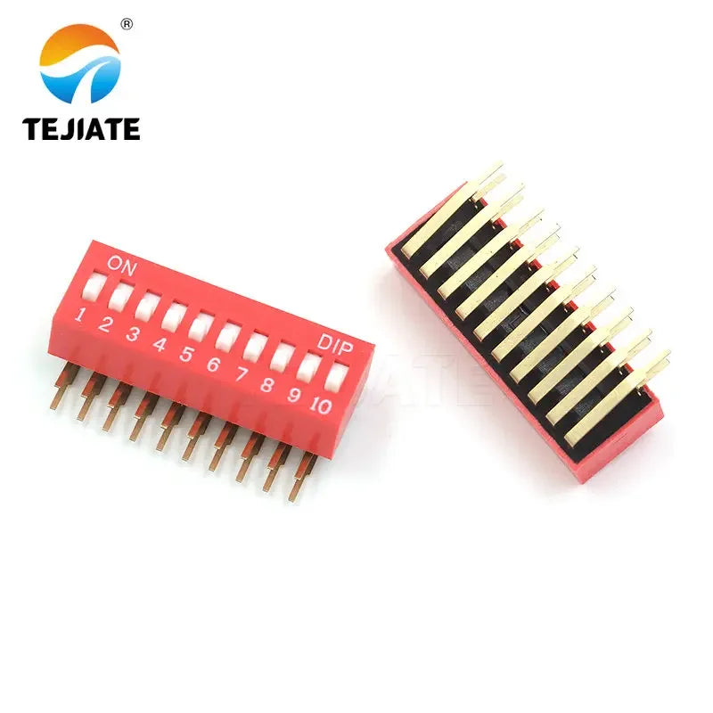 2PCS Red DIP Switch Bent Feet 2.54mm Distance Side Dip Straight Insert 2/3/4/5/6/7/8/9/10P